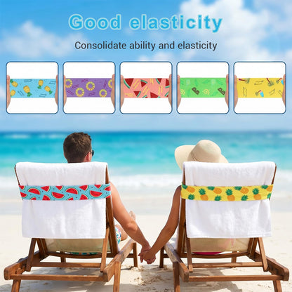 Benaewa 8 Pcs Towel Bands for Sun Loungers, Elastic Non-slip Beach Towel Bands for Sun Loungers, Pool (40cm×5cm,colorful)