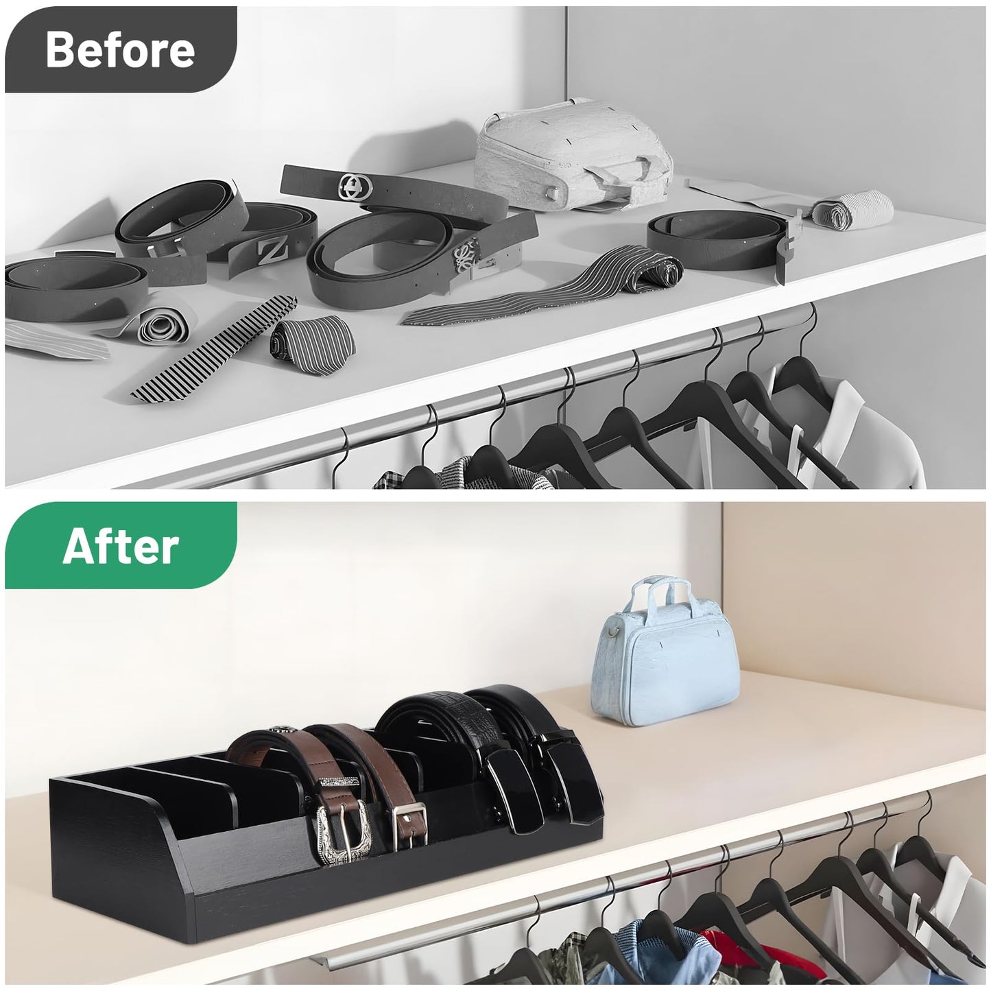 DBREAKS Belt Storage, 7 Compartments Belt Storage Box, Black