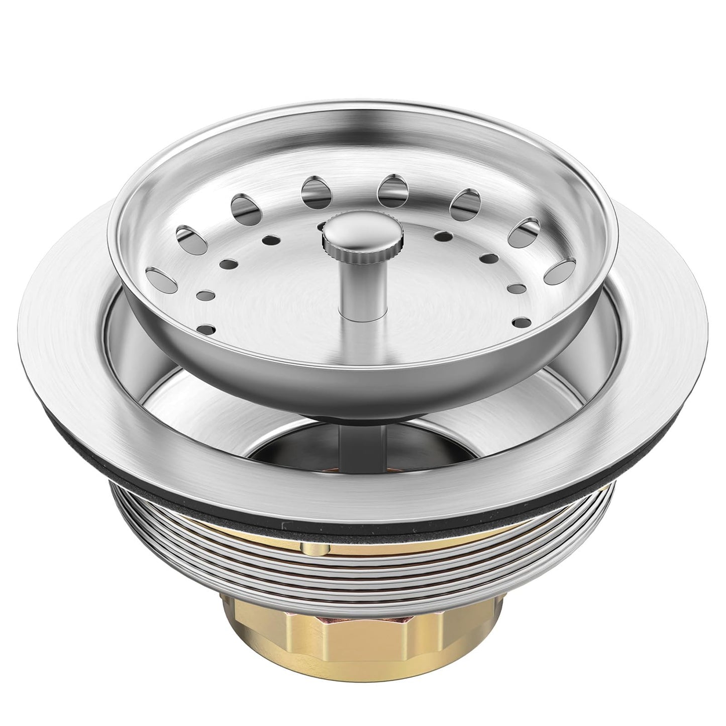 BOTEMY B9100 Kitchen Sink Drain Assembly Kit 3-1/2 Inch with Removable Stainless Steel Sink Strainer Basket Drain Stopper, Brushed