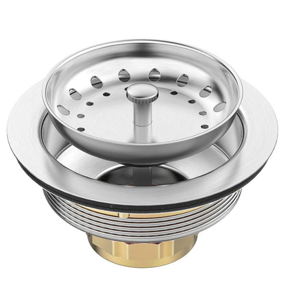 BOTEMY B9100 Kitchen Sink Drain Assembly Kit 3-1/2 Inch with Removable Stainless Steel Sink Strainer Basket Drain Stopper, Brushed