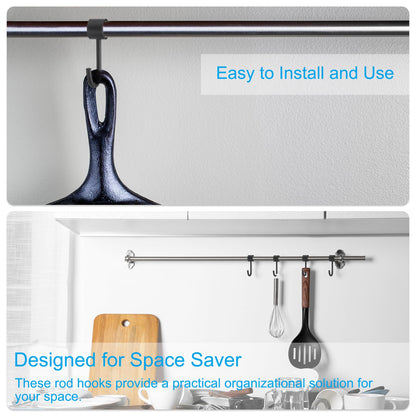 Sourcing Map 6Pcs Stainless Steel Pipe Rod Hooks, Silver, 25mm/0.98" Inner Dia, Adjustable Closet Rod Hooks, Coat Hook for Wardrobe Hanging Pots
