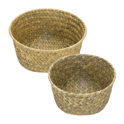 M METERXITY 2-Pack Natural Seagrass Woven Storage Basket, Small Round Storage Seaweed Woven Sundries Baskets for Fruit/Kitchen/Desktop/Household