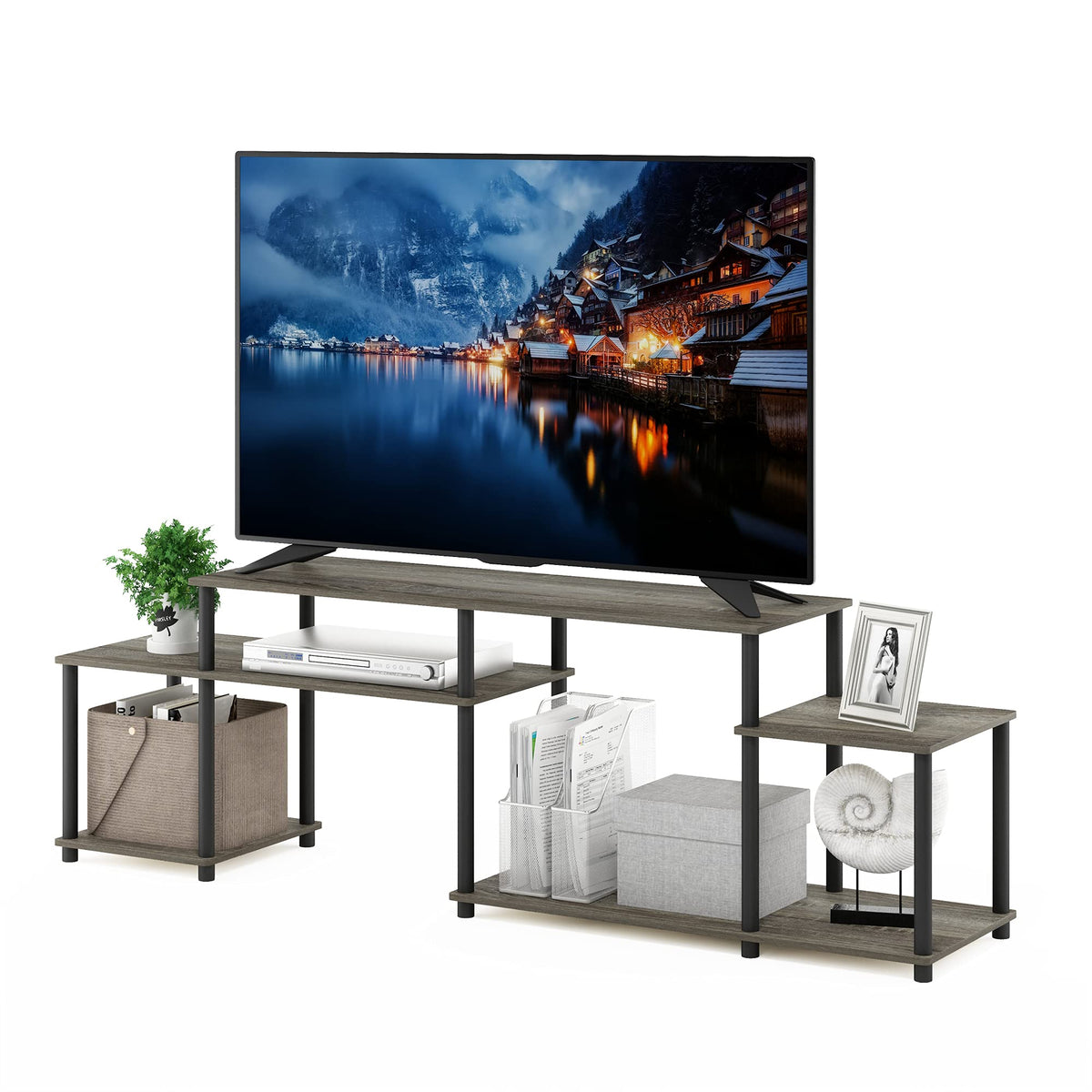 Furinno TURN-N-TUBE TV Stand, Handle Entertainment Center, TV Console for TV up to 55 Inch, for Living Room, Bedroom, French Oak
