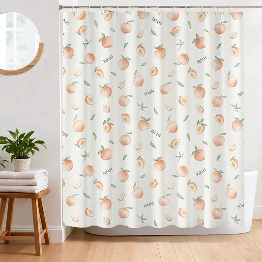 BREASOME Peach Shower Curtain 180 x 180 cm for Bathroom Decor Mould Proof Waterproof Polyester Fabric Bath Curtain with 12 Hooks