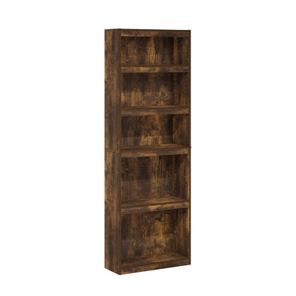 Furinno JAYA Book Shelf, 5-Tier Bookshelf, Bookcase, with Adjustable Shelves, 9.5 x 24.5 x 71.1, for Home Office, Living Room, Amber Oak