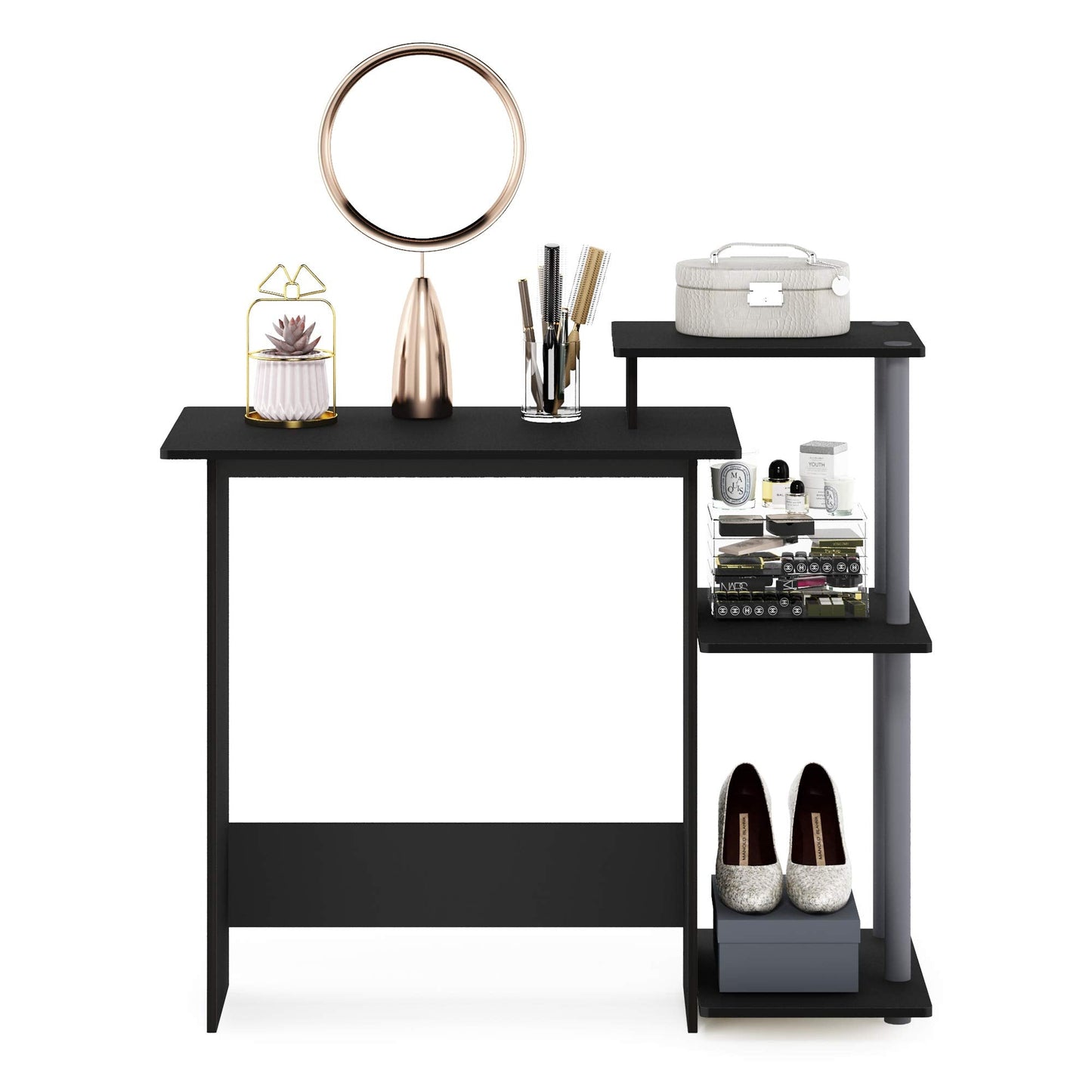 Furinno EFFICIENT Desk, Gaming Desk, with 3 Open Side Shelves, Laptop Notebook Computer Desk,Office Desk for Home Office, Study Room, Dorm