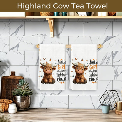 Nodrex 2 Pcs Highland Cow Tea Towel, Tea Towels for Kitchen, Soft Kitchen Towels Microfiber Dish Towels for Hand Drying Cleaning