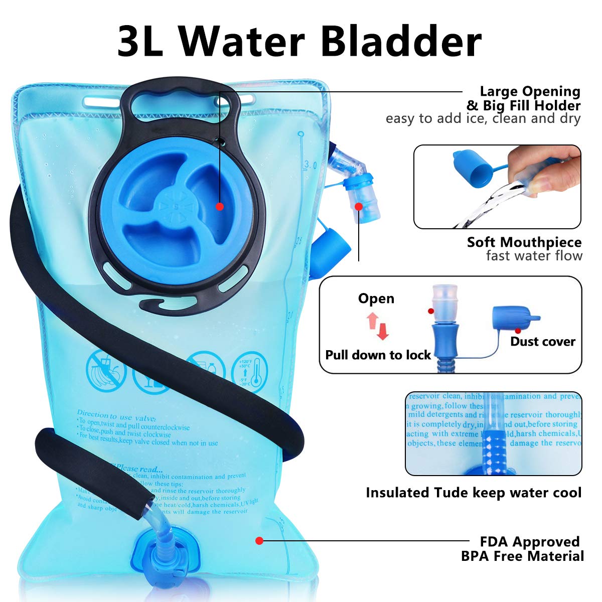 Lunidry Hydration Backpack with 3L Water Bladder, 15L Running Hydration Backpack for Men & Women, Lightweight Leakproof Water Rucksack Mountain Bike