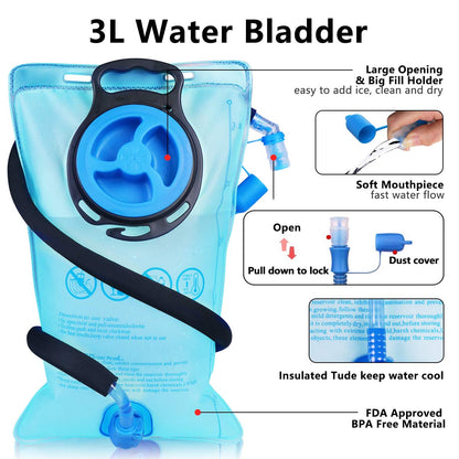 Lunidry Hydration Backpack with 3L Water Bladder, 15L Running Hydration Backpack for Men & Women, Lightweight Leakproof Water Rucksack Mountain Bike