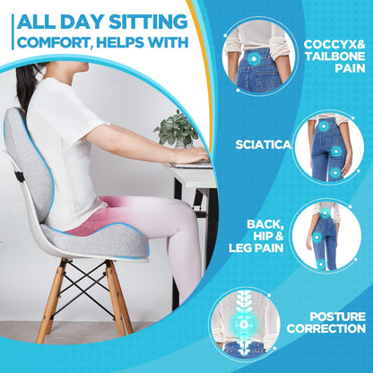 BEAUTRIP Seat Cushion & Lumbar Support Pillow for Office Chair, Car & Wheelchair - Ergonomic Coccyx Cushion for Tailbone