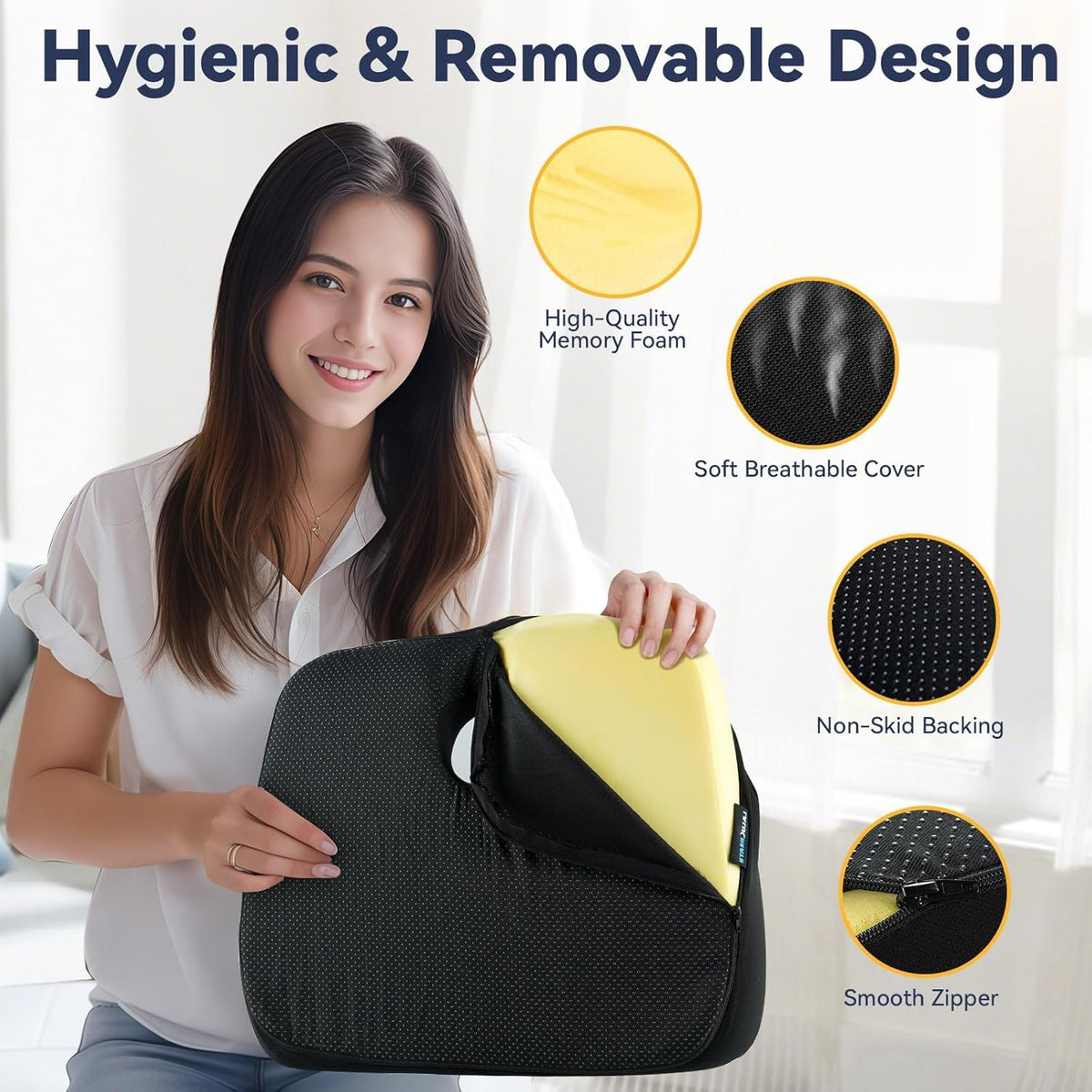SKYNY Memory Foam Seat Cushion for Tailbone Pain Relief –Office Chair Cushion for Coccyx