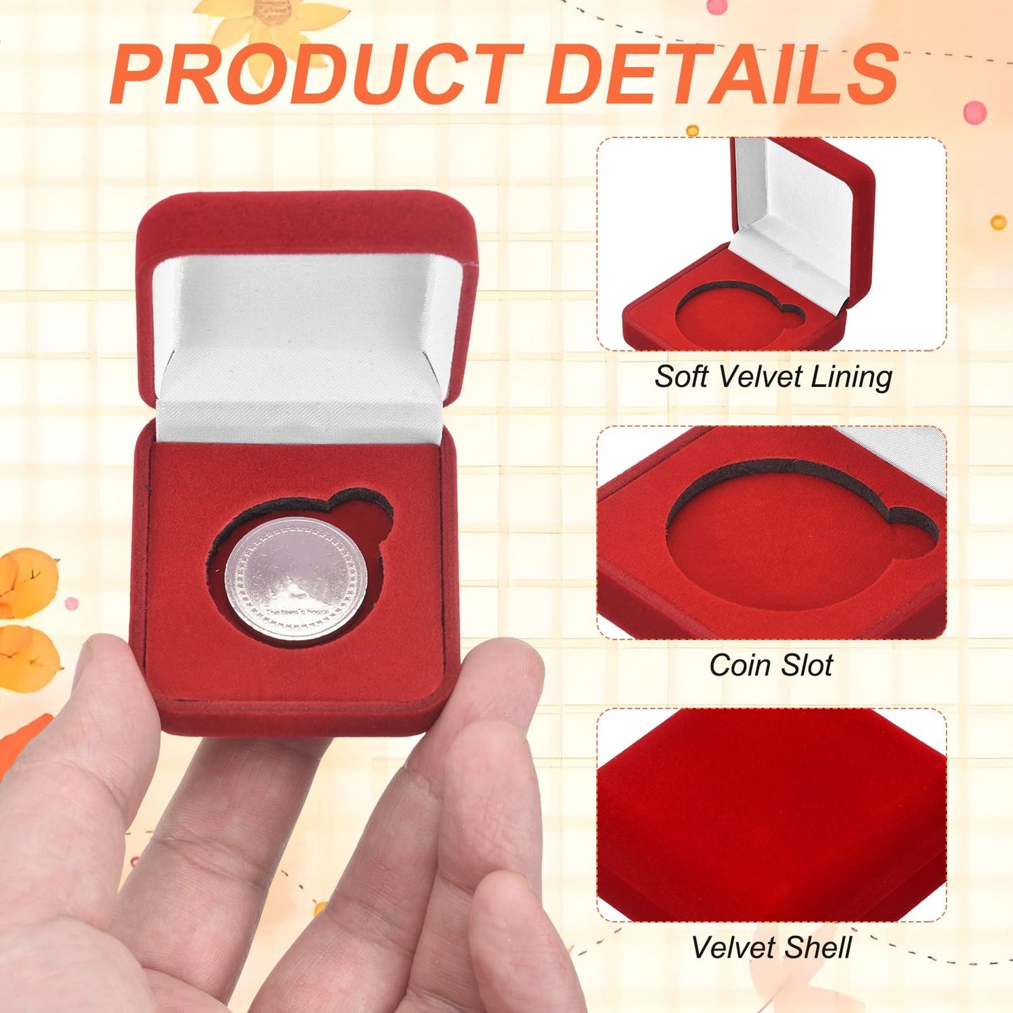 PATIKIL Velvet Challenge Coin Presentation Display Box, 45mm Coin Display Case Badge Gift Storage Protective Holder for Commemorative Medals Tokens