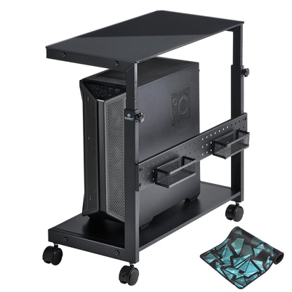 EUREKA ERGONOMIC PC Stand Computer Cart Frosted Glass, Height Adjustable Tower Stand 2-Tier for ATX Case Printer