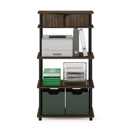 Furinno TURN-N-TUBE Printer Stand with Storage, 5-Tier Large Printer Stand, Printer Table with Top Cabinet, for CPU, Office Supplies, Brown Walnut