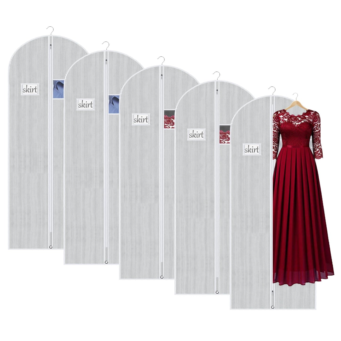 Univivi Garment Bag for Dresses, 60 inch Clothes Covers, 5 Pack, White