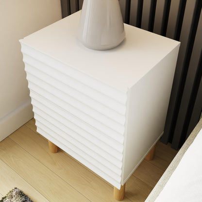 GFW Karla Bedside Table, White 2 Drawer Nightstand with Textured Front & Wooden Legs