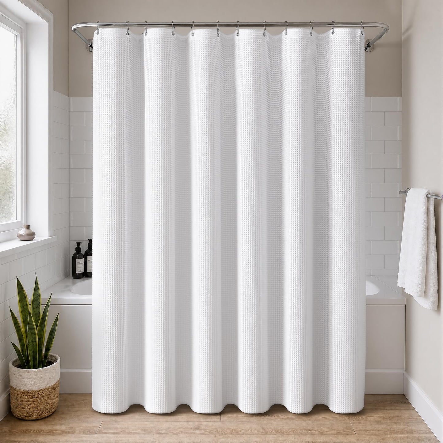 NDDYCU White Waffle Shower Curtain Weighted Waterproof Wet Room 180x180 cm