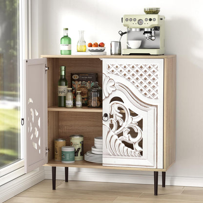 Skokliz Sideboard, Kitchen Sideboard with 2 Doors, Carved Kitchen Cabinet with Adjustable Shelves, Buffet Cabinet for Living Room, Dining Room