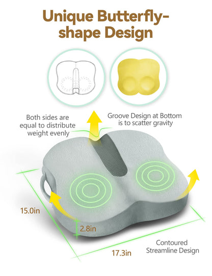 Travel Ease Ergonomic Seat Cushion, Premium Memory Foam Chair Pad with Anti-Slip Base for Long Hours Sitting Comfort