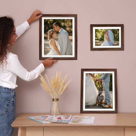 Giftgarden Brown Photo Frames with Mat for Multiple Sizes Photos, Four 4x6, Four 5x7, Two 8x10, Assorted Gallery Frame Collage for Wall or Tabletop,