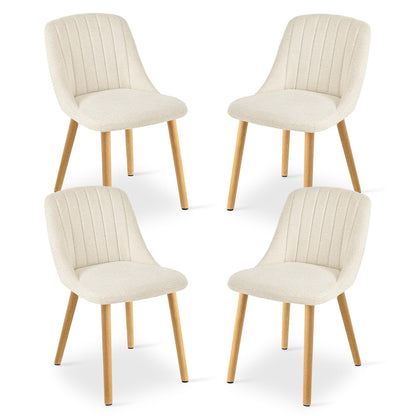 Goeurvant Dining Chairs Set of 4 Upholstered Armchairs with Wooden Legs Kitchen Chairs for Living Room, Beige-Chenille