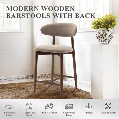 COLAMY 4PCS Counter Height Bar Stools with Back, Modern Upholstered Bar Chairs with Ergonomic Backrest & Footrest, Rubberwood Frame