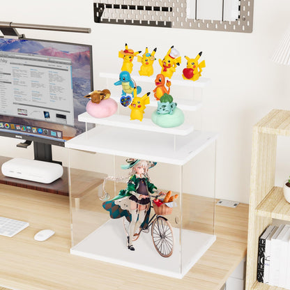 Nynelly 4 Tier Clear Acrylic Display Case for Models, Mini Figures, Pop Mart, Labubu, Sonny Angel, Smiski - Assemble Dustproof Display Box with Door