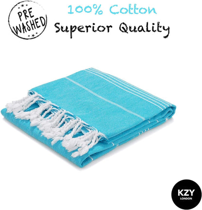 KZY LONDON Beach Towel 2 Pack Large Turkish Beach Towels for Camping, Swimming, Gym - Quick Dry, Absorbent, Lightweight