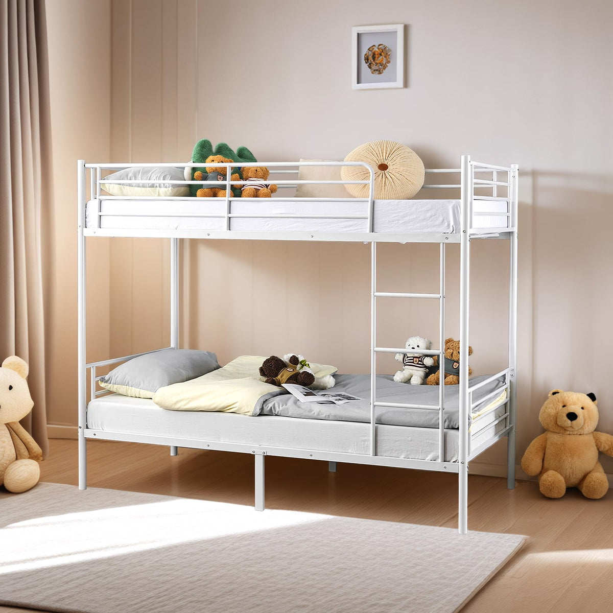 Bonnlo Metal Bunk Bed, Single over Single Loft Bed Frame with Ladder and Safety Guardrail