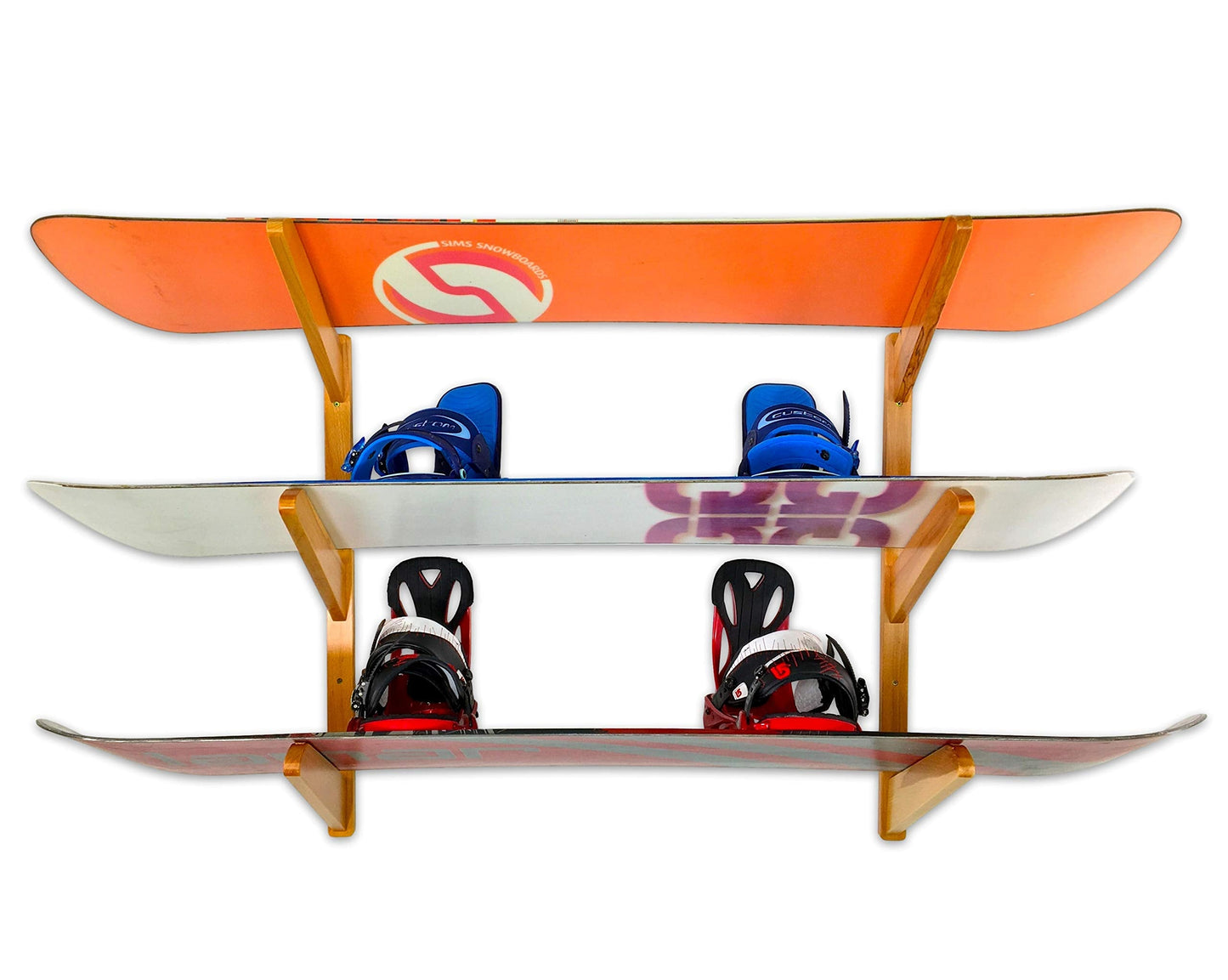 StoreYourBoard Timber Snowboard Wall Rack, Holds 3 Snowboards, Wood Home and Garage Storage Mount System (Natural)