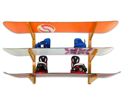 StoreYourBoard Timber Snowboard Wall Rack, Holds 3 Snowboards, Wood Home and Garage Storage Mount System (Natural)