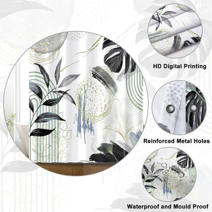 Uiiooazy Anti-Mould Shower Curtain, 150 x 180 cm, Black Tropical Palm Leaves Jungle Abstract Bath Curtains Washable Fabric Waterproof Bathroom