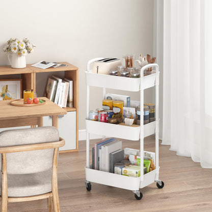 Sywhitta 3-Tier Plastic Rolling Utility Cart with Handle, Multi-Functional Storage Trolley for Office, Living Room, Kitchen