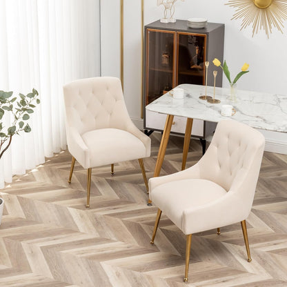 SEYNAR Dining Chair Set of 2,Modern Velvet Dining Chairs with Gold Legs,Elegant Tufted Accent Chairs for Reception, Living Room or Study Room