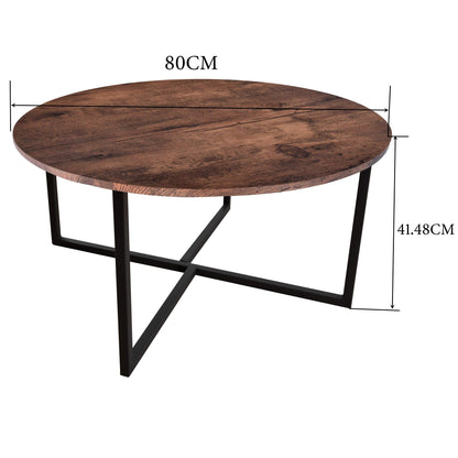 BOFENG Round Coffee Table Tea Table End Table Sofa Table for Living Room with Metal Legs, Black+Brown oak