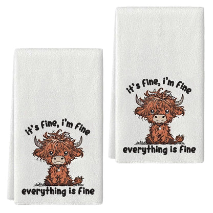 Highland Cow Towels, 2Pcs Soft Microfiber Tea Towels, Highland Cow Kitchen Accessories, Quick Dry for Everyday Cleaning, Home Decoration