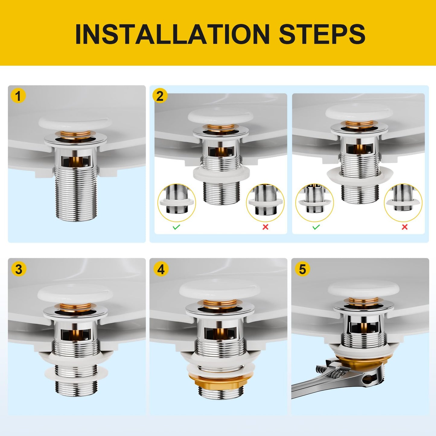 KULACO Sink Drain Fitting with Overflow, Pop Up Valve, Ceramic