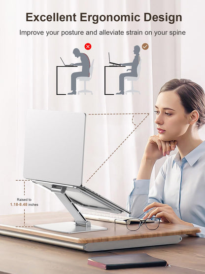 CIRYCASE Adjustable Laptop Stand, Aluminum Fast Cooling Laptop Riser for Desk, Ergonomic Foldable & Portable Computer Stand Holder Compatible with