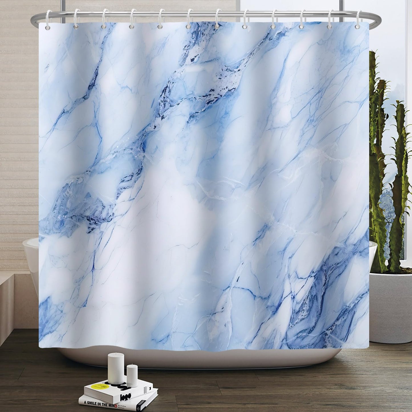 Kzzfqxb 165x180cm Shower Curtains with Plastic Hooks, Waterproof Occluded Light Blue Marble Texture Lines Waterflow Abstract Art Pattern for Bath,
