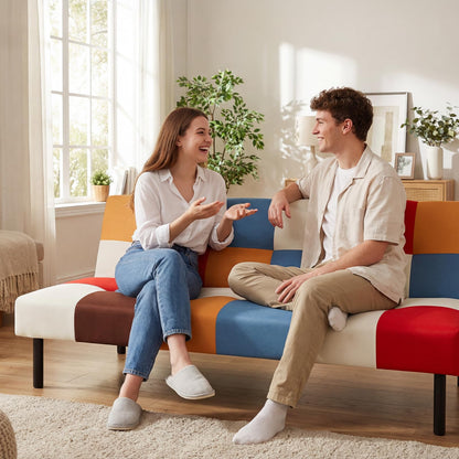 Panana Sofa Bed Click Clack Modern Sleeper Sofa Settee Rainbow Patchwork for Living Room/Guest Room