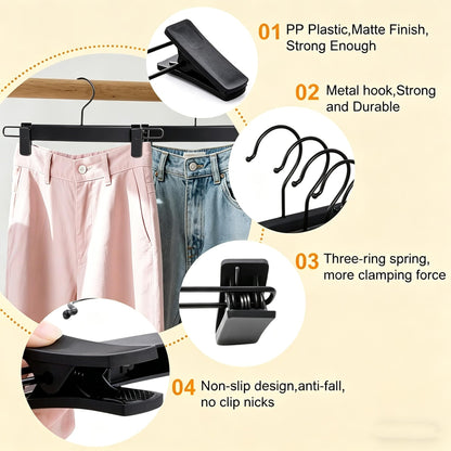 Trouser Hanger, 10Pack Plastic Pant Hangers Space Saving Skirt Hangers with Clips Adjustable Non-Slip Coat Suit Metal Heavy Duty Chrome Clothes