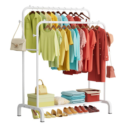 Clothes Rail With Shelves, Double Rods Clothing Rail for Bedroom, White