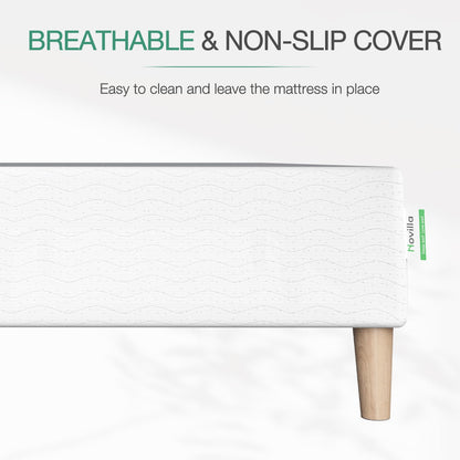 Novilla 35cm Single Metal Platform Bed Frame, 3FT Mattress Foundation With Fabric Cover, Metal Slat Support, Solid Wooden Support Legs, Easy Assembly