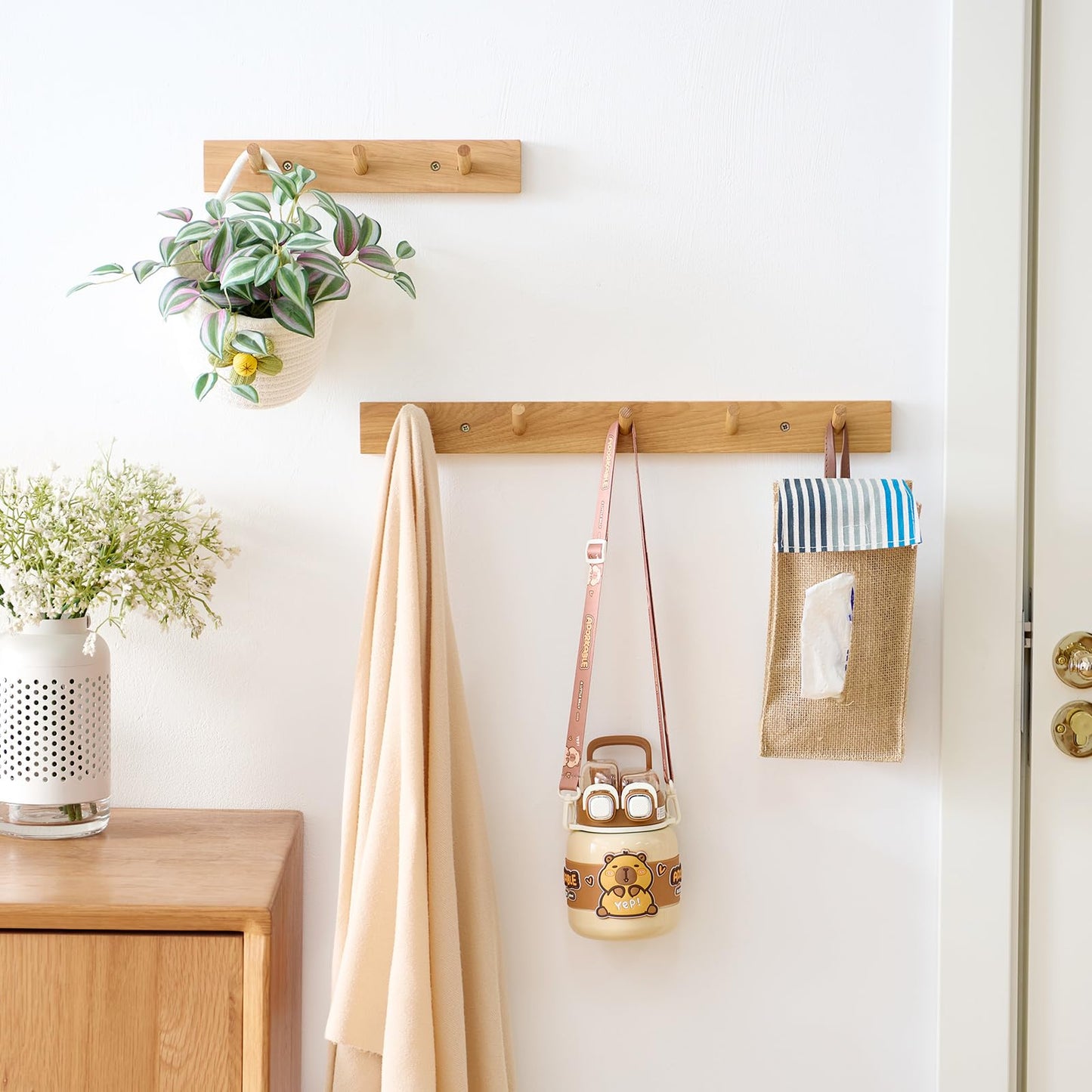 Wooden Coat Rack Wall Mounted, 30cm Hickory Wood Floating Jackets Hooks