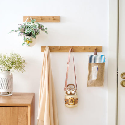Wooden Coat Rack Wall Mounted, 30cm Hickory Wood Floating Jackets Hooks