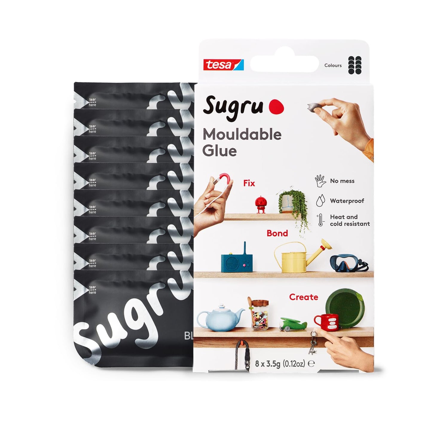 Sugru by tesa - Mouldable Multi-Purpose Glue for Creative Fixing and Making, Black, 8-Pack