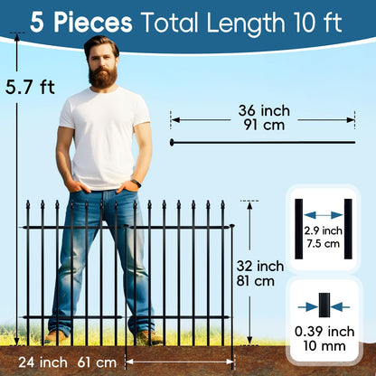 Thealyn Metal Garden Fence Decorative Fence 81cm High x 60cm Wide (5 Panels, Total Length 3m) No Dig Fence Border Fence Dog Fence Landscape Fencing