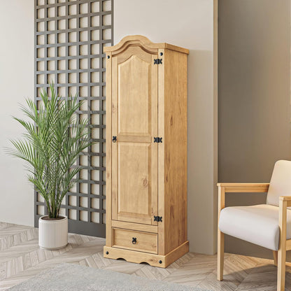 Corona Wardrobe 1 Door 1 Drawer Arch Top Solid Mexican Pine Wood Bedroom Storage 176cm x 55cm x 45cm