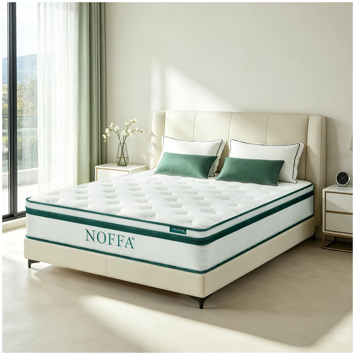 NOFFA Single Mattress 3FT | 12" Single-Size Hybrid Mattresses | 7 Zone Orthopedic Mattresses Include Memory Foam & Pocket Springs - Soft - 90x190x30cm