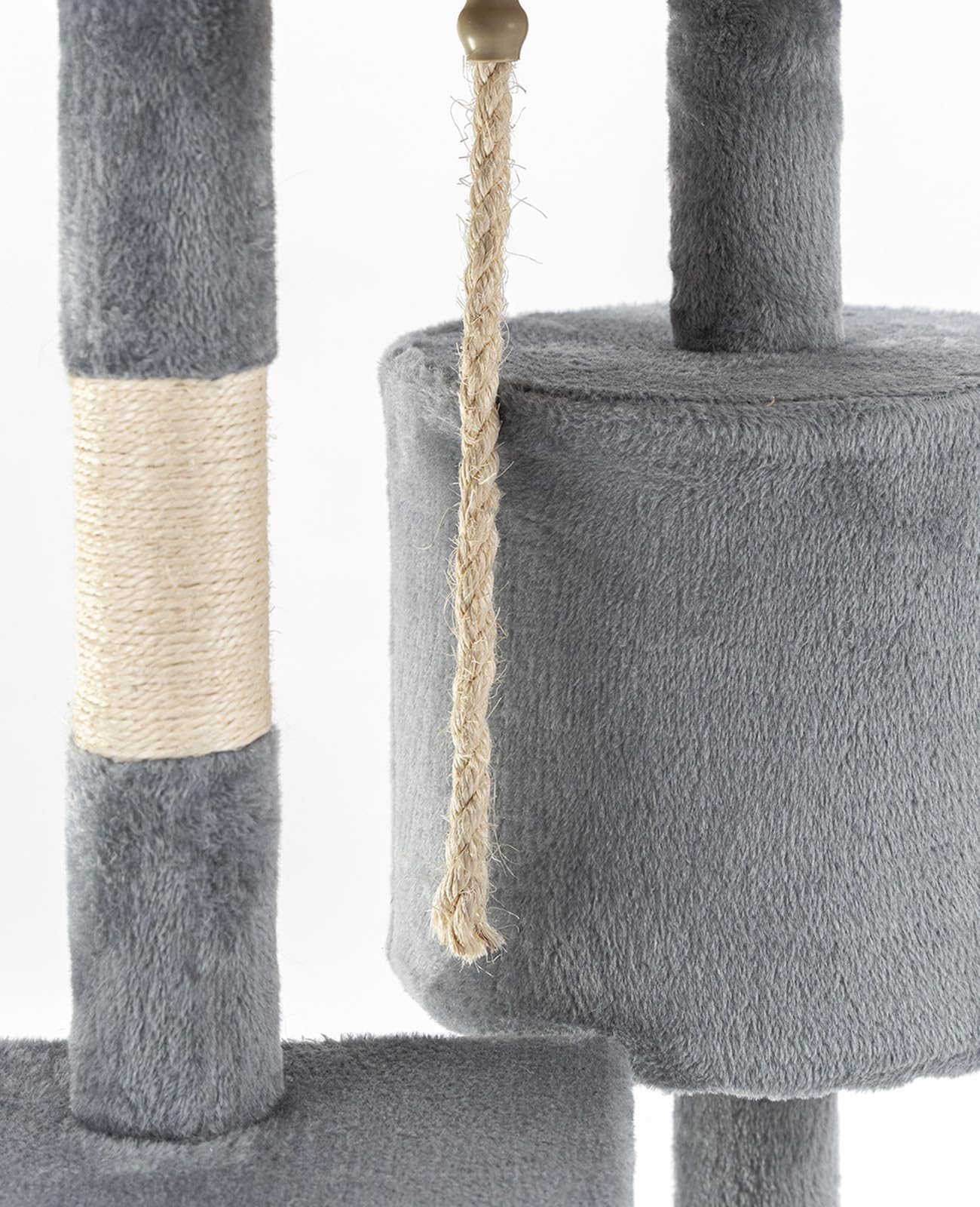 lionto Scratching tree for cats with 2 plush balls & play rope, height 112 cm, cat tree with sisal rope & plush, cozy lying area & cave, incl. wall